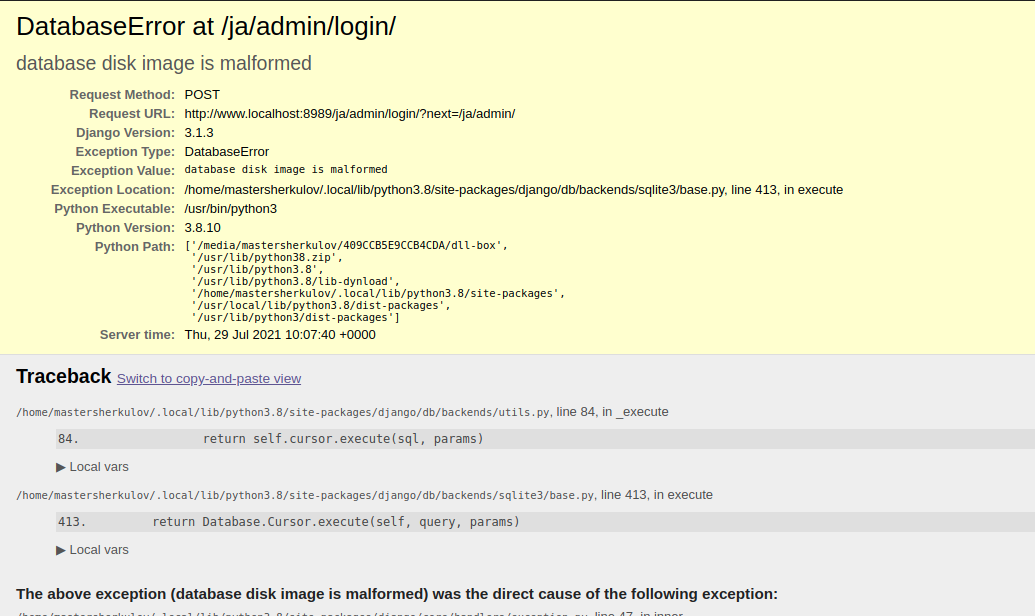 database disk image is malformed