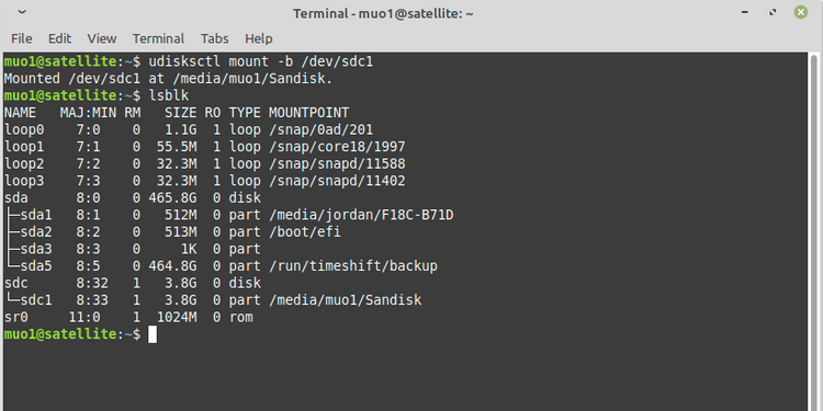 udisksctl in linux terminal