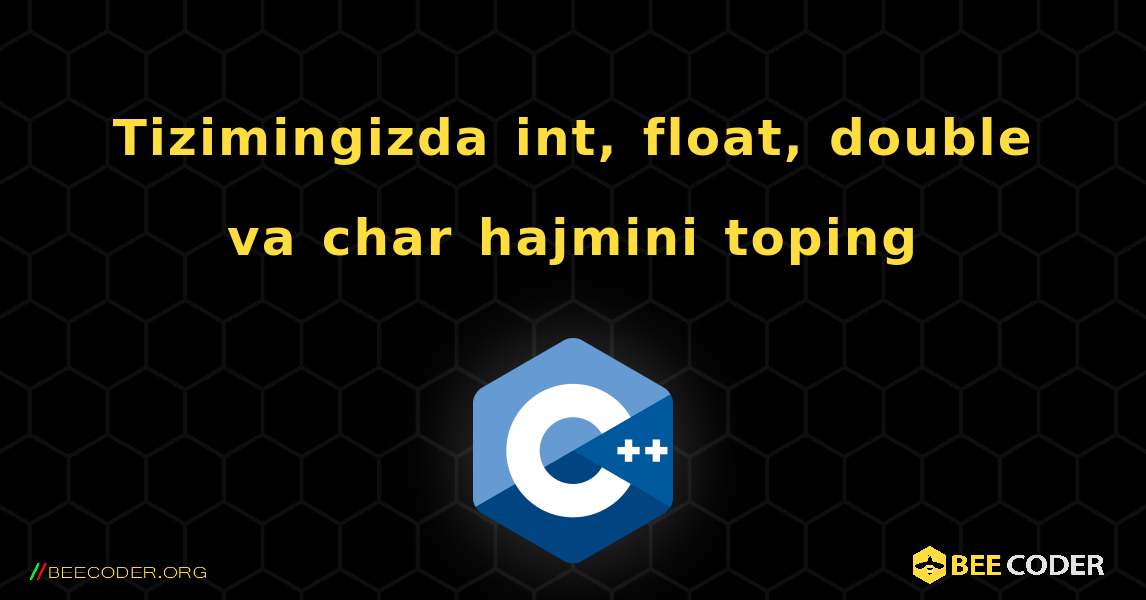 Tizimingizda int, float, double va char hajmini toping. C++