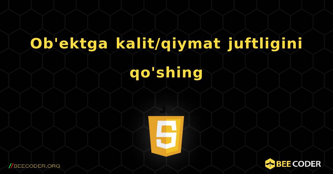 Ob'ektga kalit/qiymat juftligini qo'shing. JavaScript